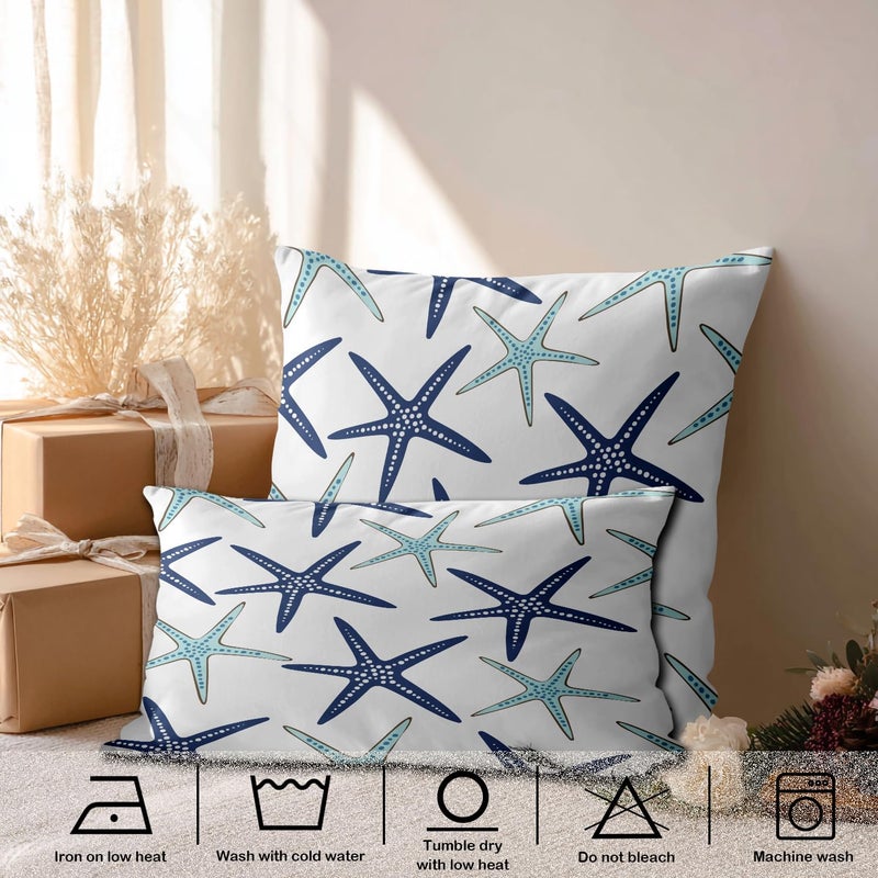 BaoNews Coastal Nautical Pillow Covers, Coastal Nautical Starfish Repeat Pattern Navy Blue Lumbar 12 x 20 Inches Decorative Throw Pillow Covers Cotton Cushion for Sofa Bedroom Car, Blue 07, Set of 2 - Image 2
